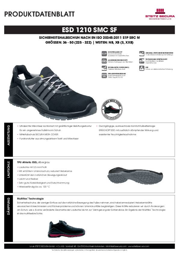 ESD Sicherheitshalbschuh S1P Steitz Secura ESD 1210 SMC SF XB 43