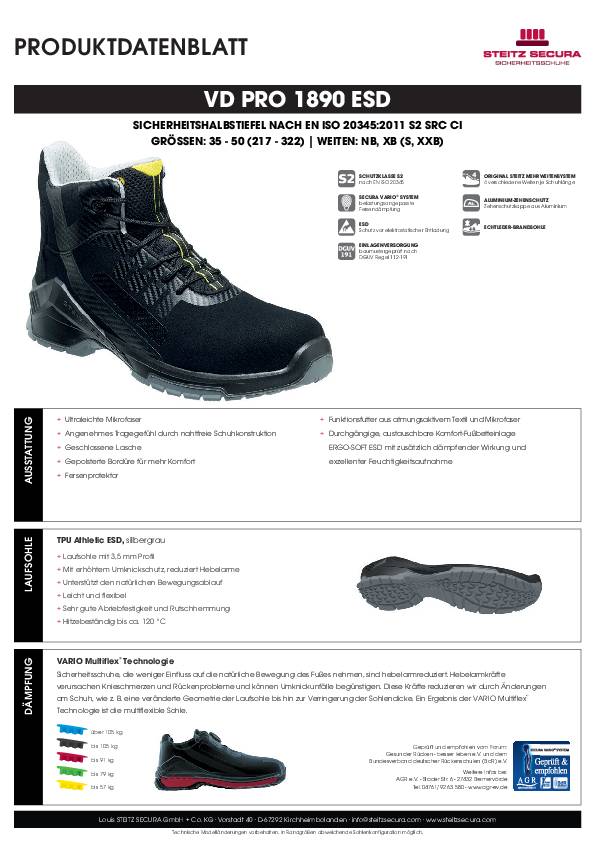 ESD Sicherheitshalbstiefel S2 Steitz Secura VD PRO 1890 ESD NB 48/49