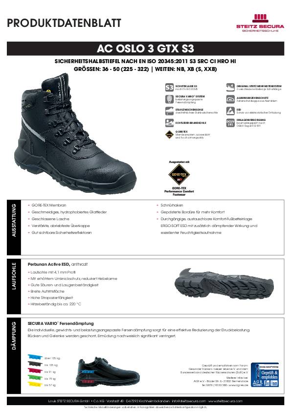 ESD Sicherheitshalbstiefel S3 Steitz Secura AC OSLO 3 GTX S3 NB 44