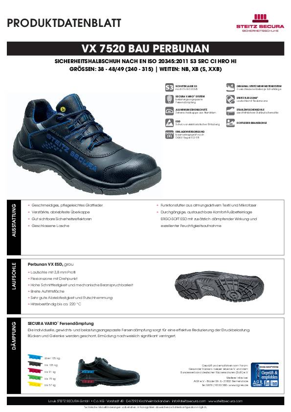 ESD Sicherheitshalbschuh S3 Steitz Secura VX 7520 BAU PERBUNAN XB 41