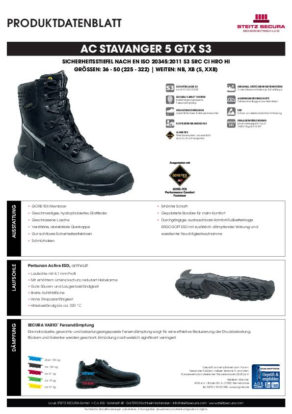 ESD Sicherheitsstiefel S3 Steitz Secura AC STAVANGER 5 GTX S3 NB 42