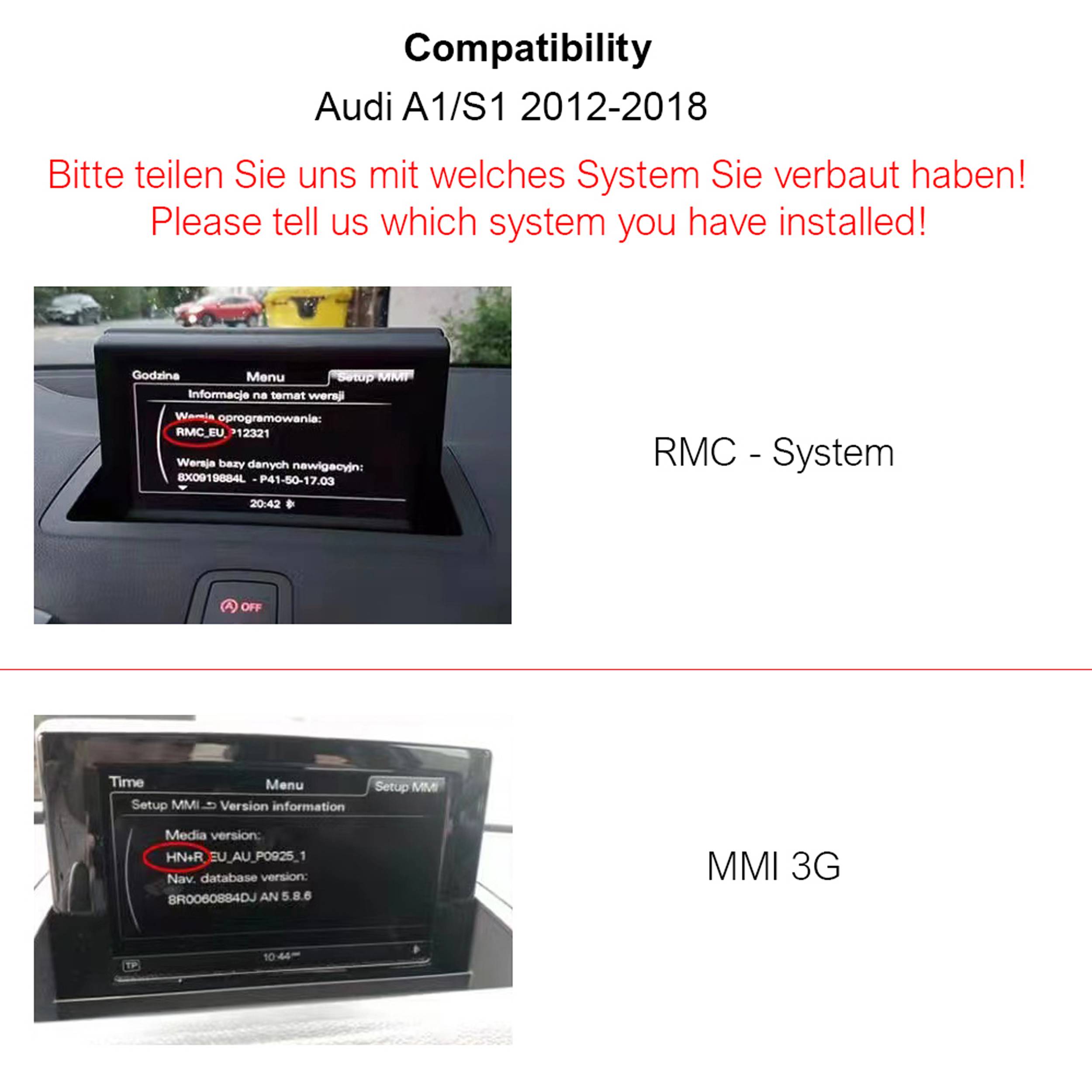 Für Audi A1 S1 8X MMI 3G / RMC 10" Touchscreen Android Navigation GPS Carplay