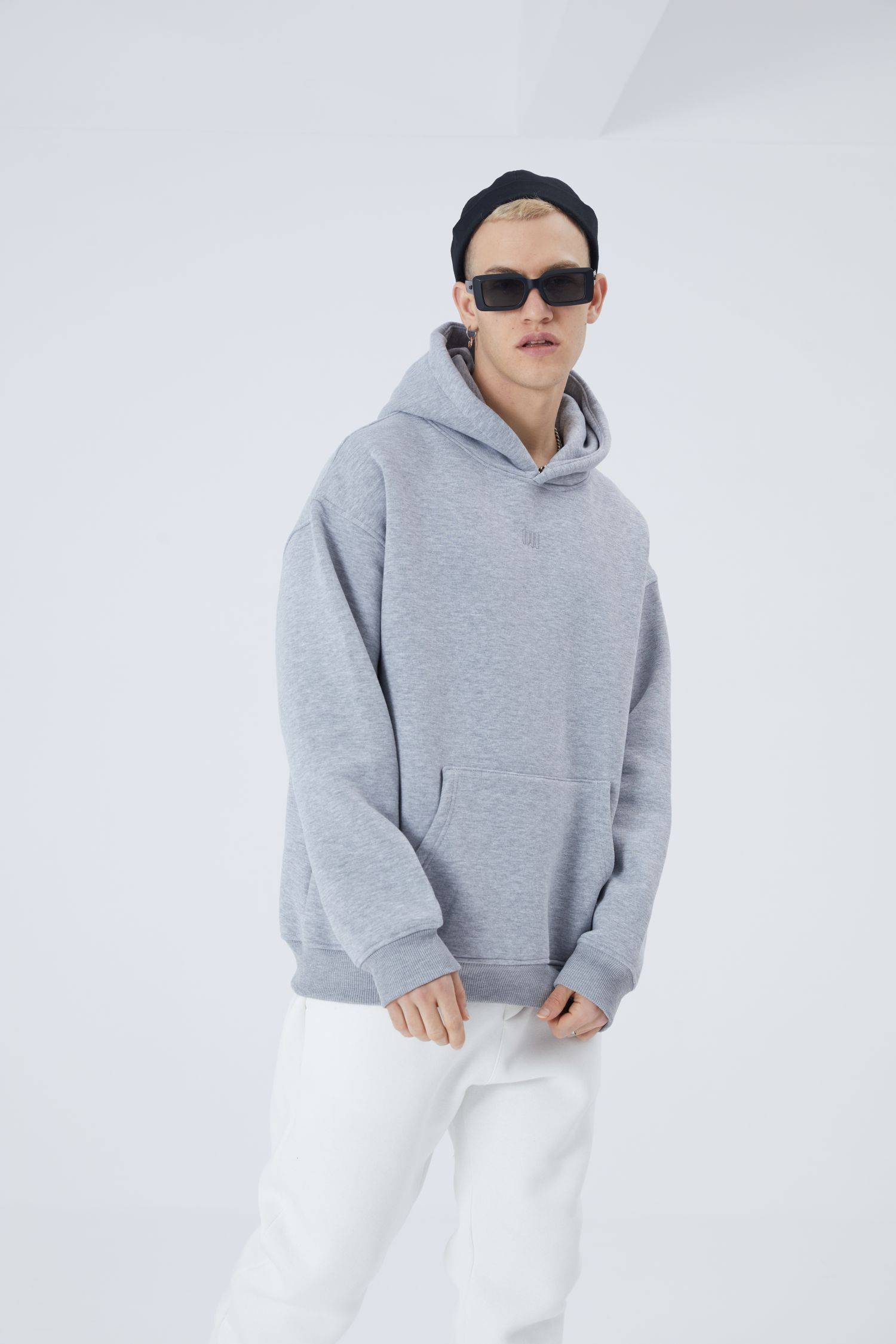 Ossy Homer Oversize Hoodie einfarbig Basic Cotton Premium Herren & Damen Kapuzenpullover Unisex XL Grau Melange