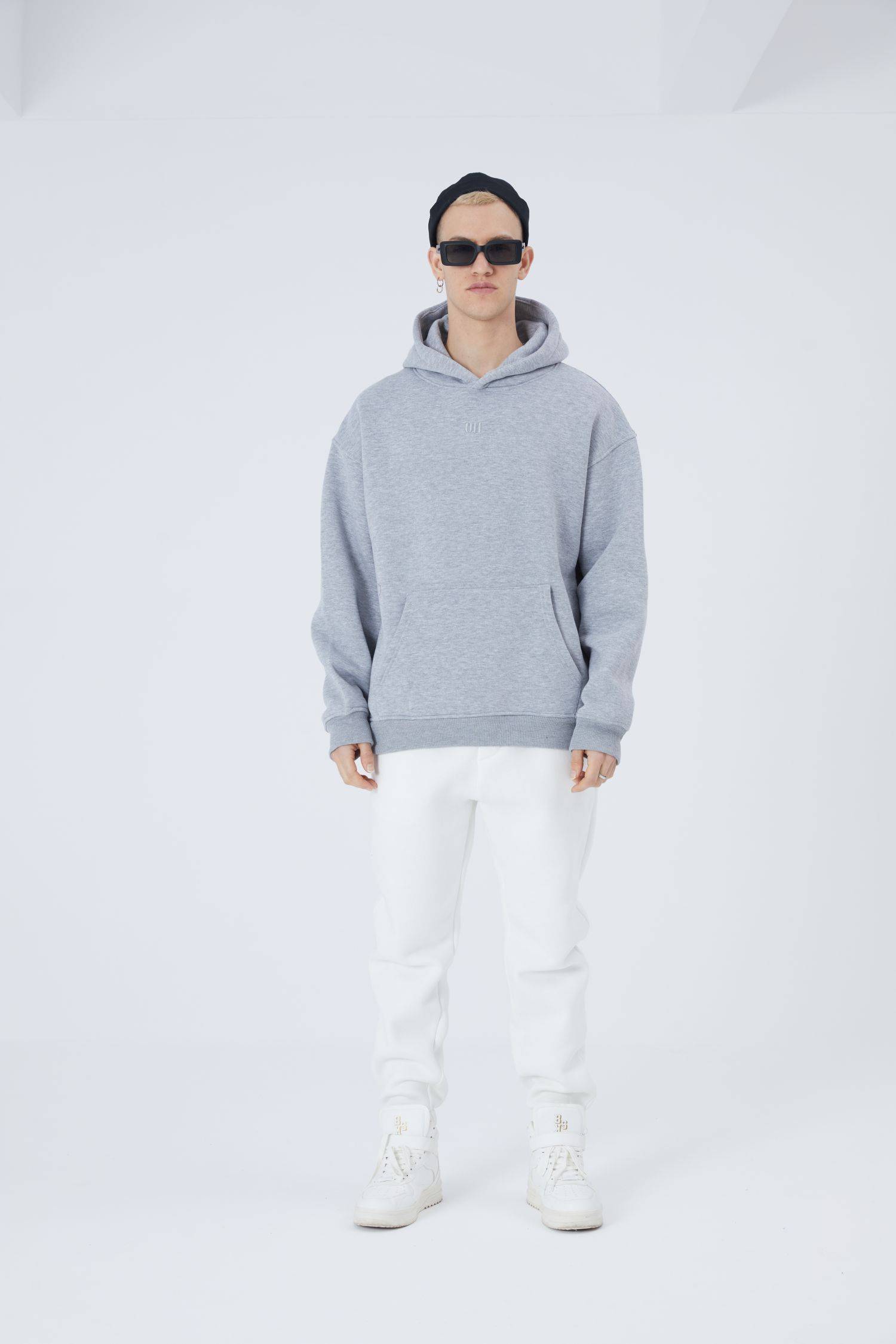 Ossy Homer Oversize Hoodie einfarbig Basic Cotton Premium Herren & Damen Kapuzenpullover Unisex XXL Grau Melange