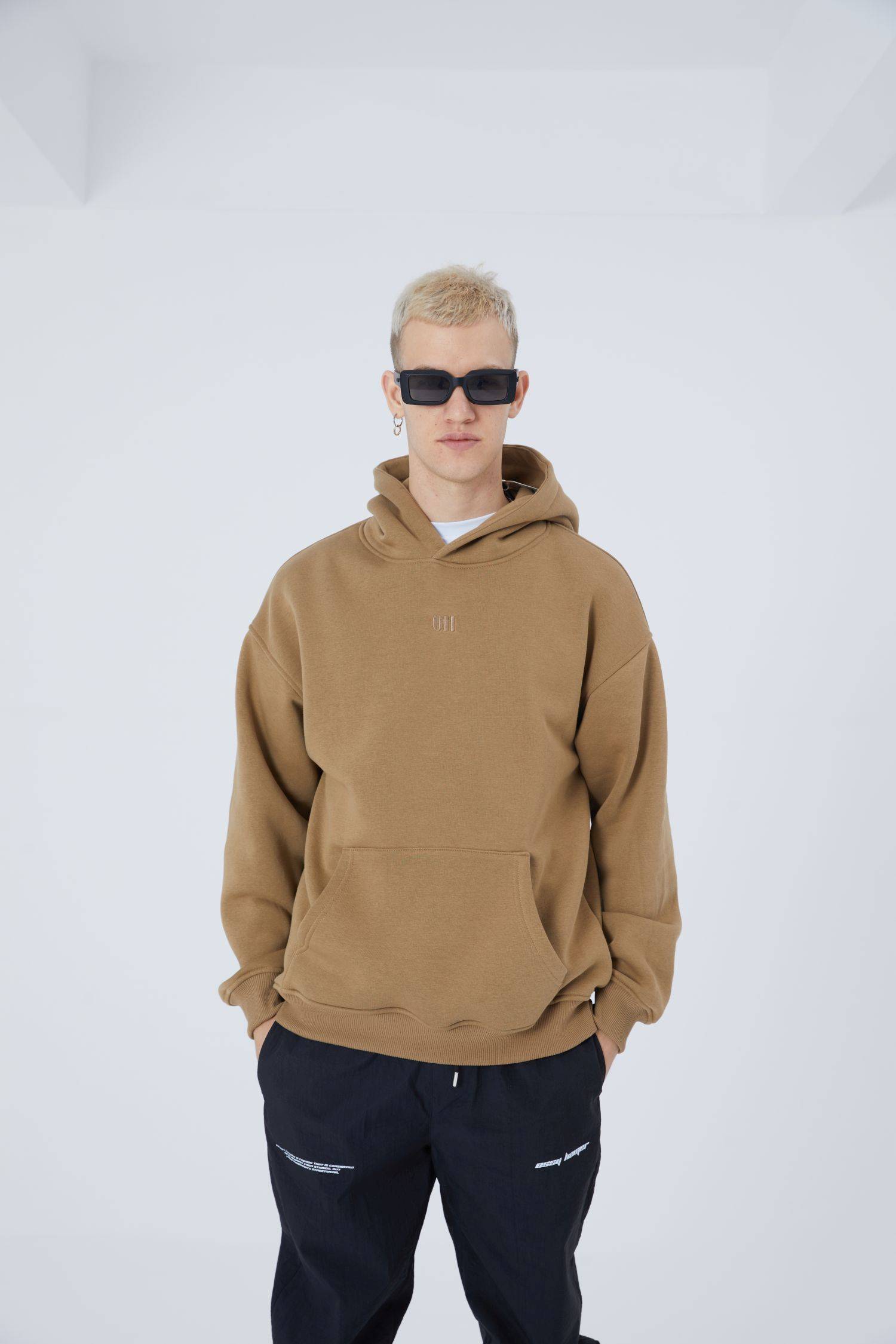 Ossy Homer Oversize Hoodie einfarbig Basic Cotton Premium Herren & Damen Kapuzenpullover Unisex S Cappuccino