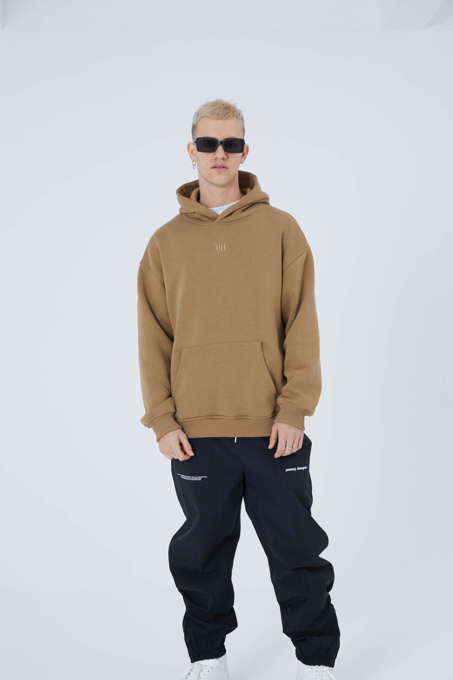 Ossy Homer Oversize Hoodie einfarbig Basic Cotton Premium Herren & Damen Kapuzenpullover Unisex L Cappuccino