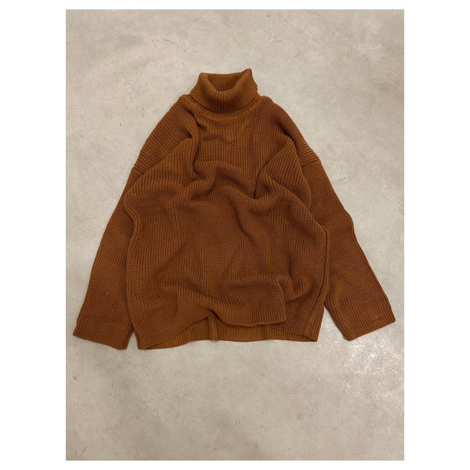 Männer Pullover mit Rollkragen, Drop Shoulder Oversize Fit Herren L Braun