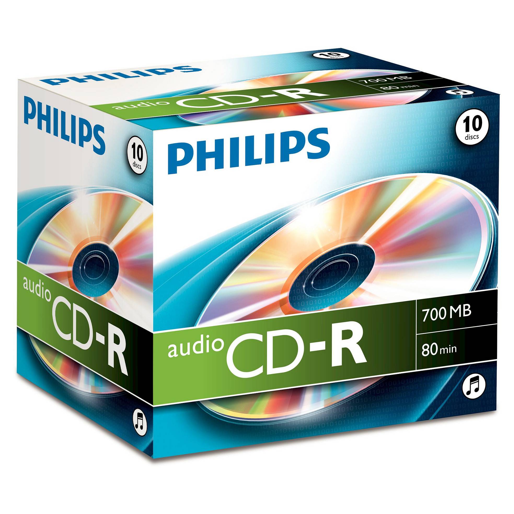 Philips Audio CD-R Pack, 10 Discs, 700 MB und 80 Min Speicher.