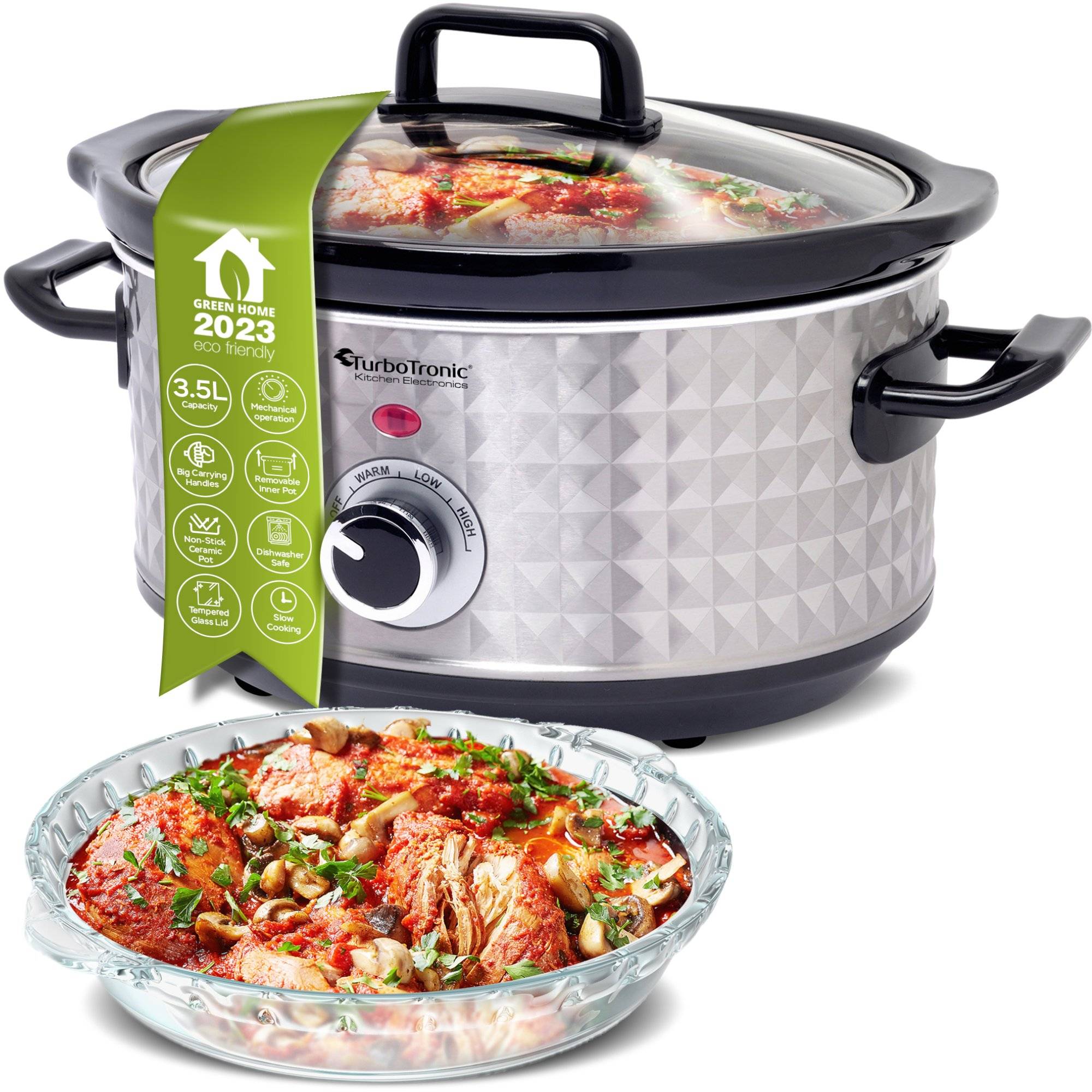 TurboTronic Slowcooker 3,5 Liter Schongarer mit Anbratfunktion & Warmhaltefunktion Langsamkocher Dampfgarer Schmortopf Gartopf Sous Vide Garer