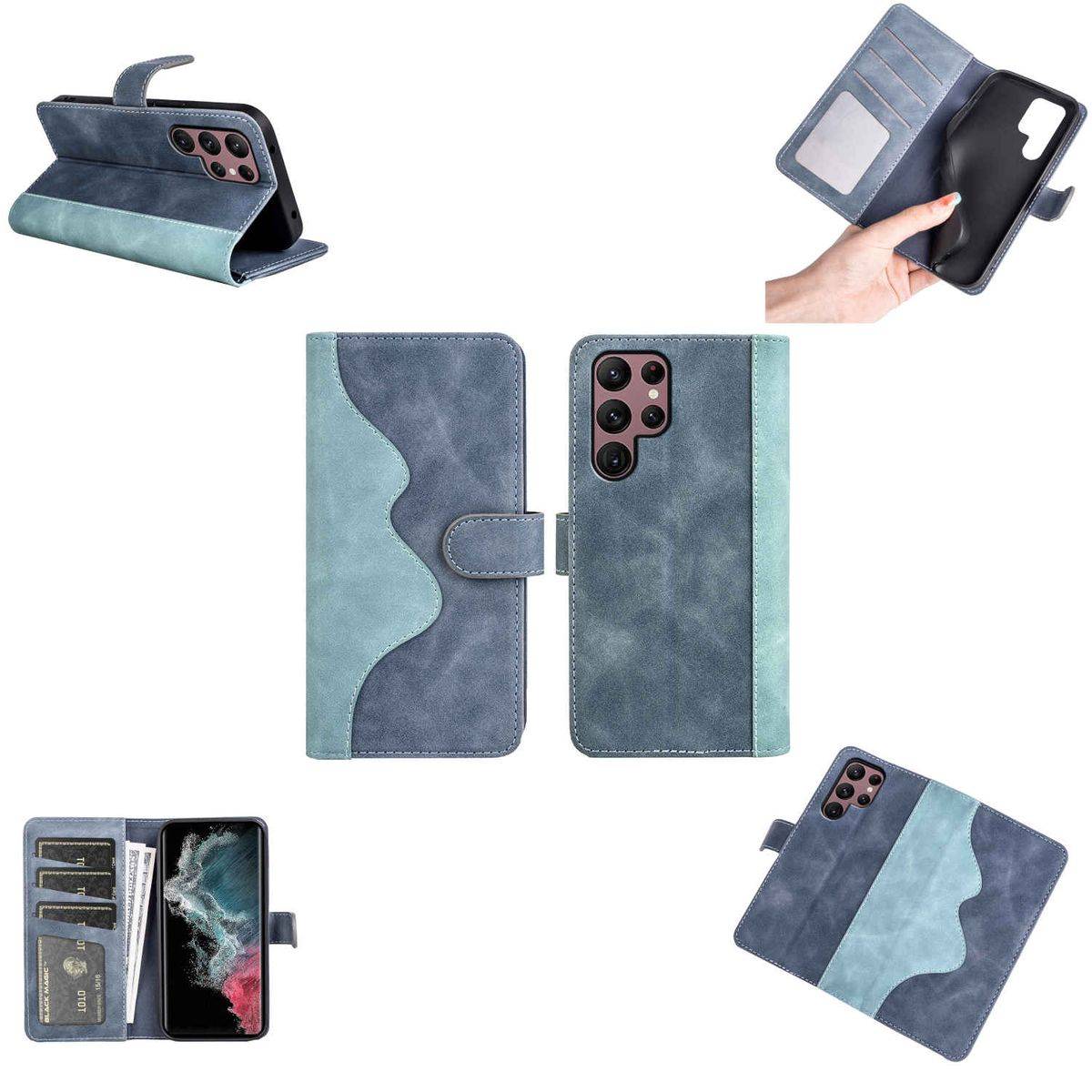 Für Samsung Galaxy S23 Ultra Design Handy Tasche Wallet Premium Blau Schutz Hülle Case Cover Etuis Neu Zubehör