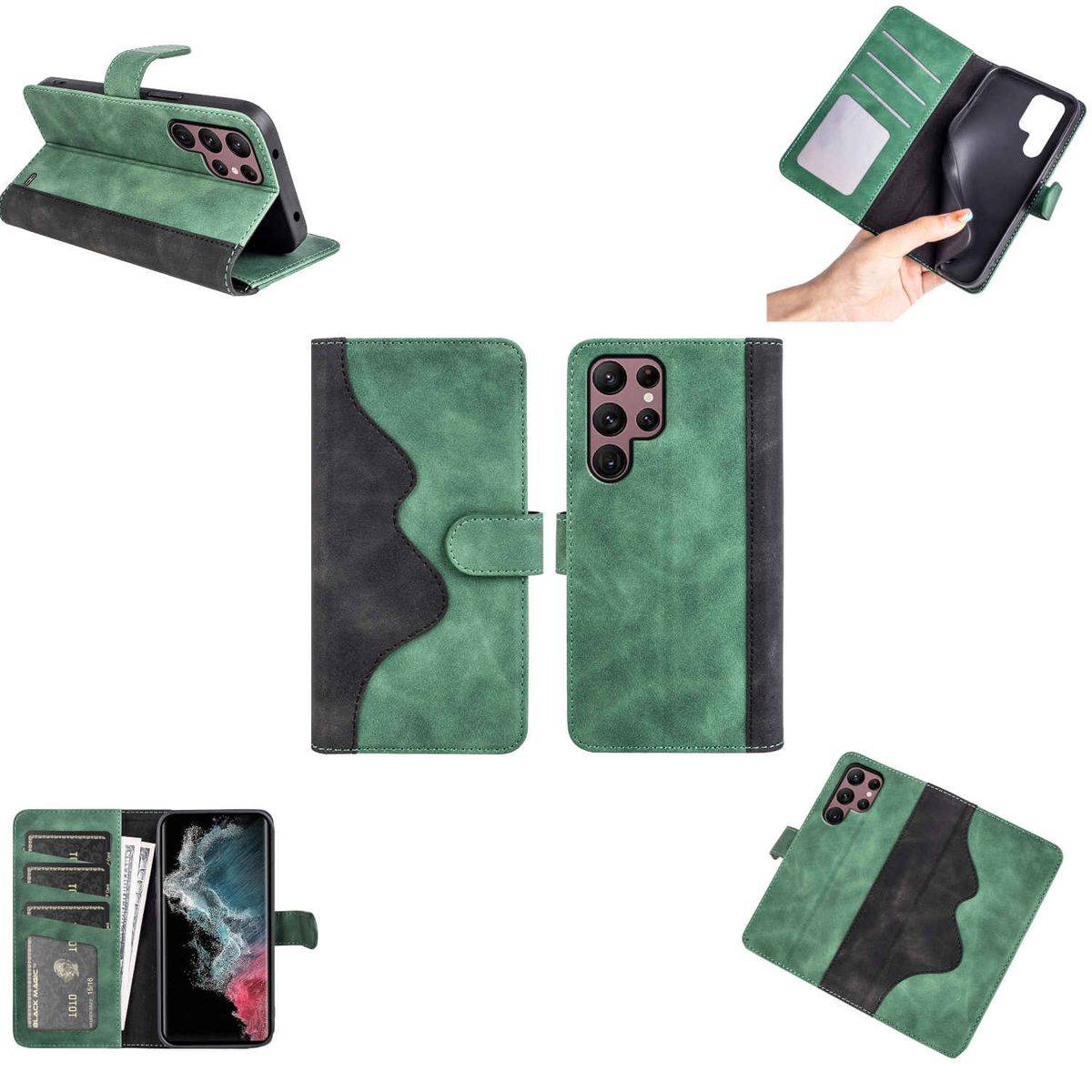 Für Samsung Galaxy S23 Ultra Design Handy Tasche Wallet Premium Grün Schutz Hülle Case Cover Etuis Neu Zubehör