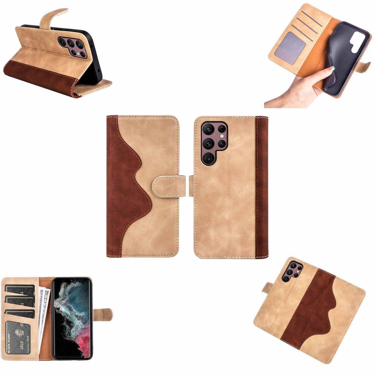 Für Samsung Galaxy S23 Ultra Design Handy Tasche Wallet Premium Braun Schutz Hülle Case Cover Etuis Neu Zubehör