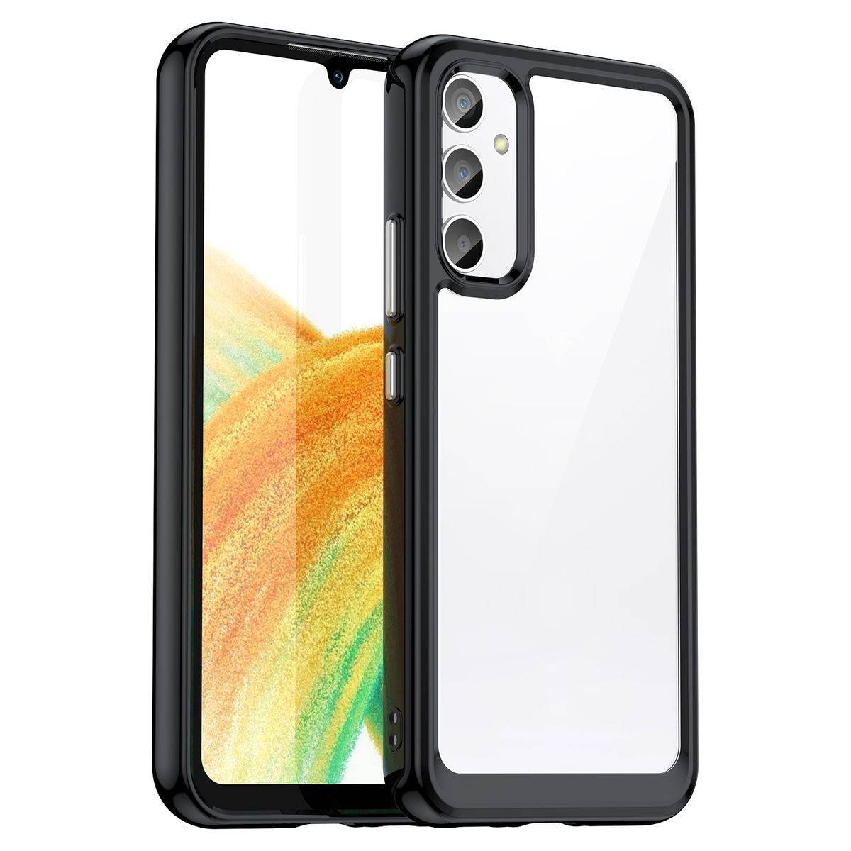 Für Samsung Galaxy A34 5G Design Color Acryl + TPU Cover Handy Tasche Etuis Case Schwarz Neu