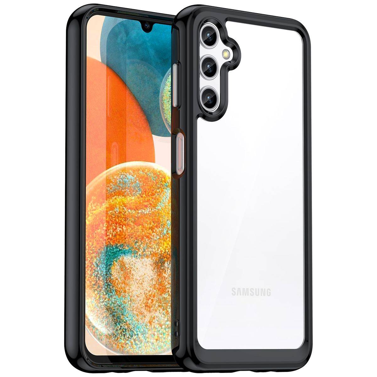 Für Samsung Galaxy A14 5G / 4G Design Color Acryl + TPU Cover Handy Tasche Etuis Case Schwarz Neu
