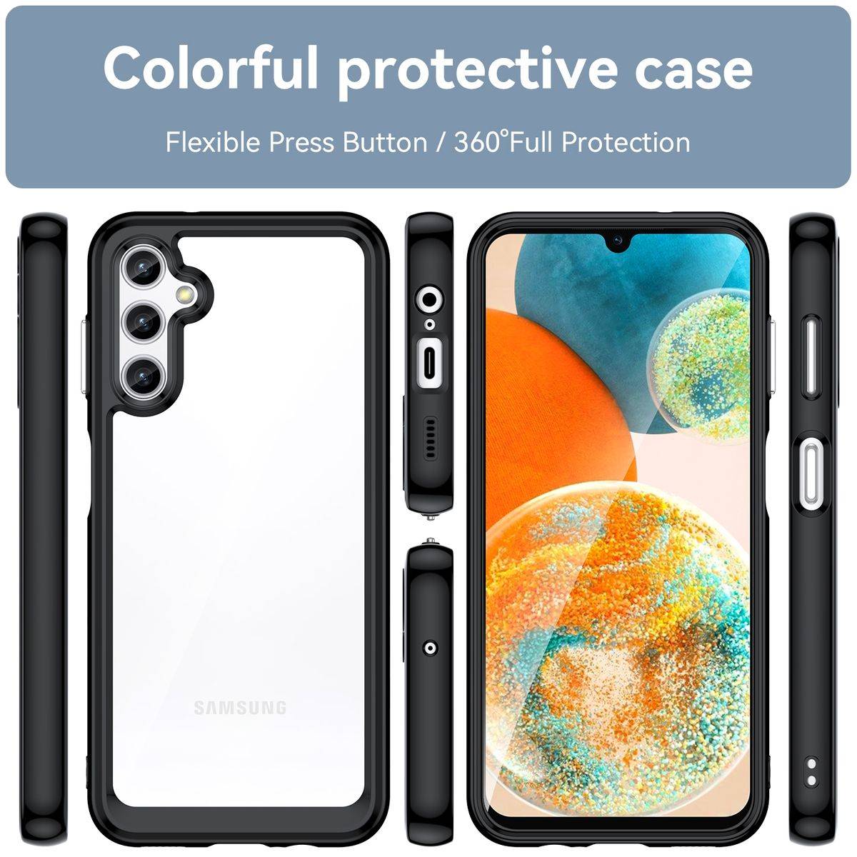 Für Samsung Galaxy A14 5G / 4G Design Color Acryl + TPU Cover Handy Tasche Etuis Case Schwarz Neu