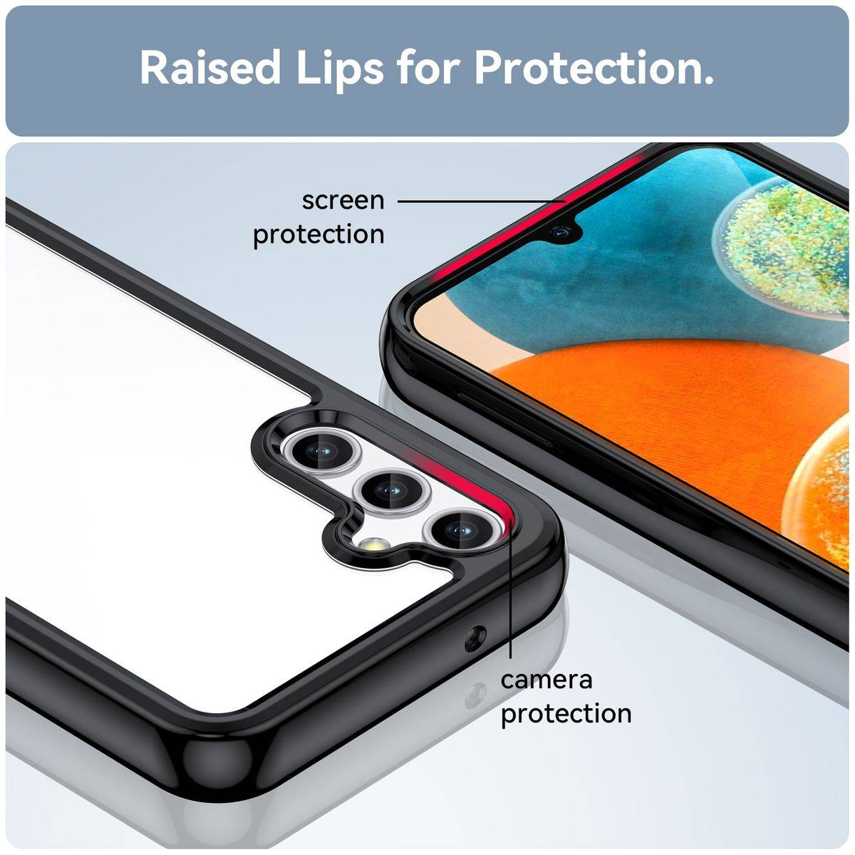 Für Samsung Galaxy A14 5G / 4G Design Color Acryl + TPU Cover Handy Tasche Etuis Case Schwarz Neu