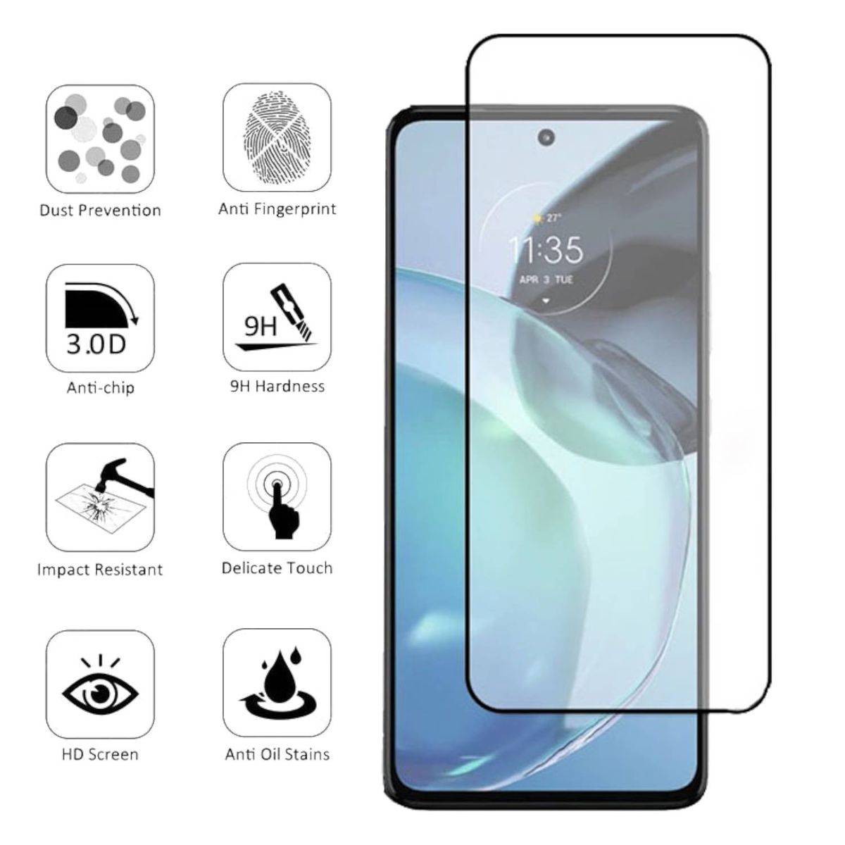 Für Motorola Moto G72 2x 3D Premium 0,3 mm H9 Hart Glas Schwarz Folie Schutz Hülle Neu