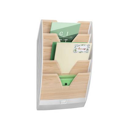 CEP Wand-Prospekthalter Silva, DIN A4, 5 Fächer, weiß/Buche