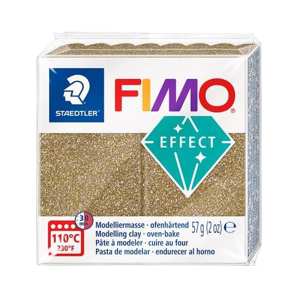 Packung Staedtler FIMO Effect Glitter-Modelliermasse, 57 g, gekennzeichnet als ofengehärtet und 110°C/230°F.