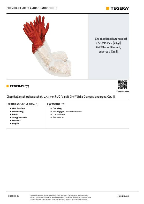 Chemikalienhandschuhe TEGERA 8175, Kat. III, Rot, Gr. 10