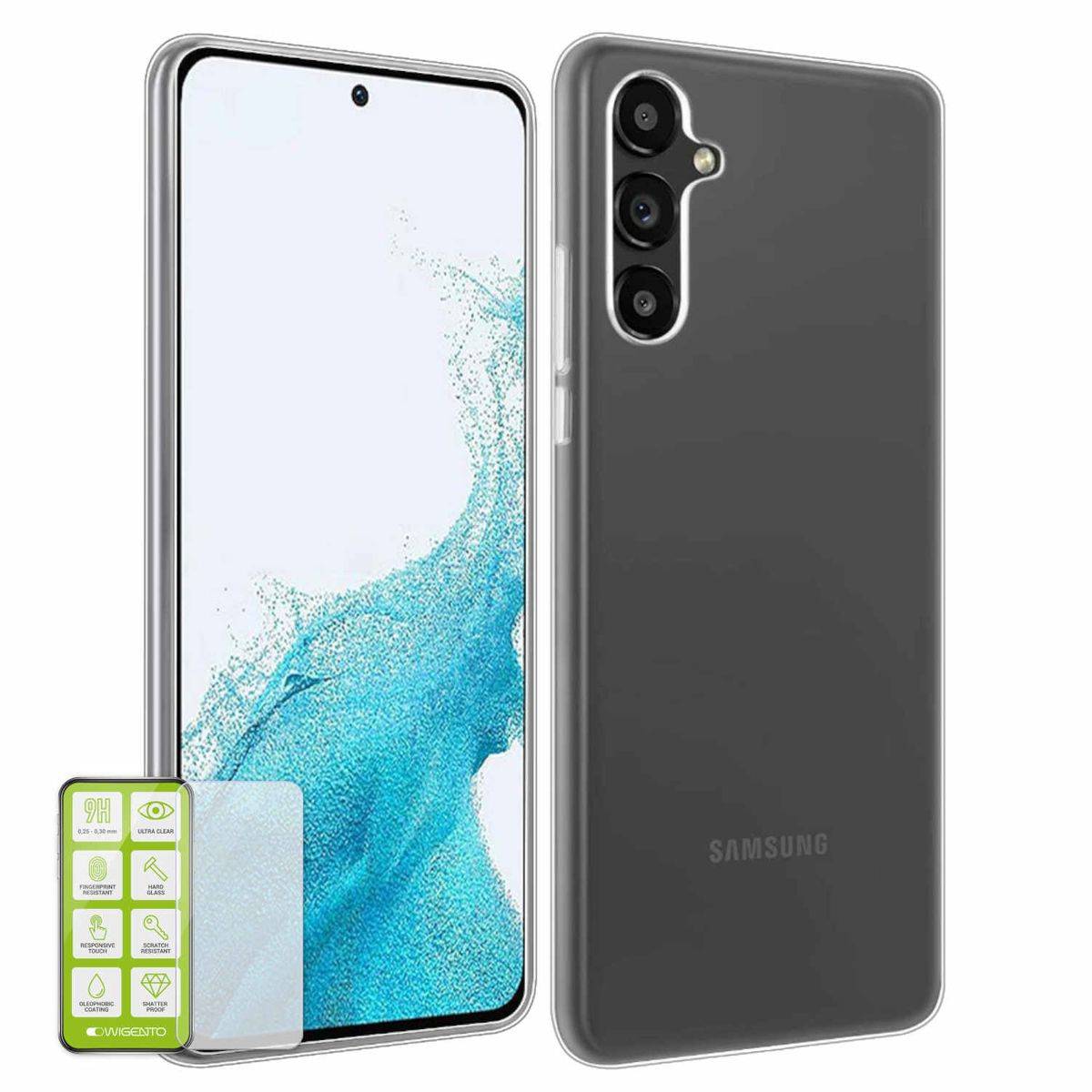 Für Samsung Galaxy A54 5G Silikoncase TPU Transparent + 0,26 H9 Glas Handy Tasche Hülle Schutz Cover