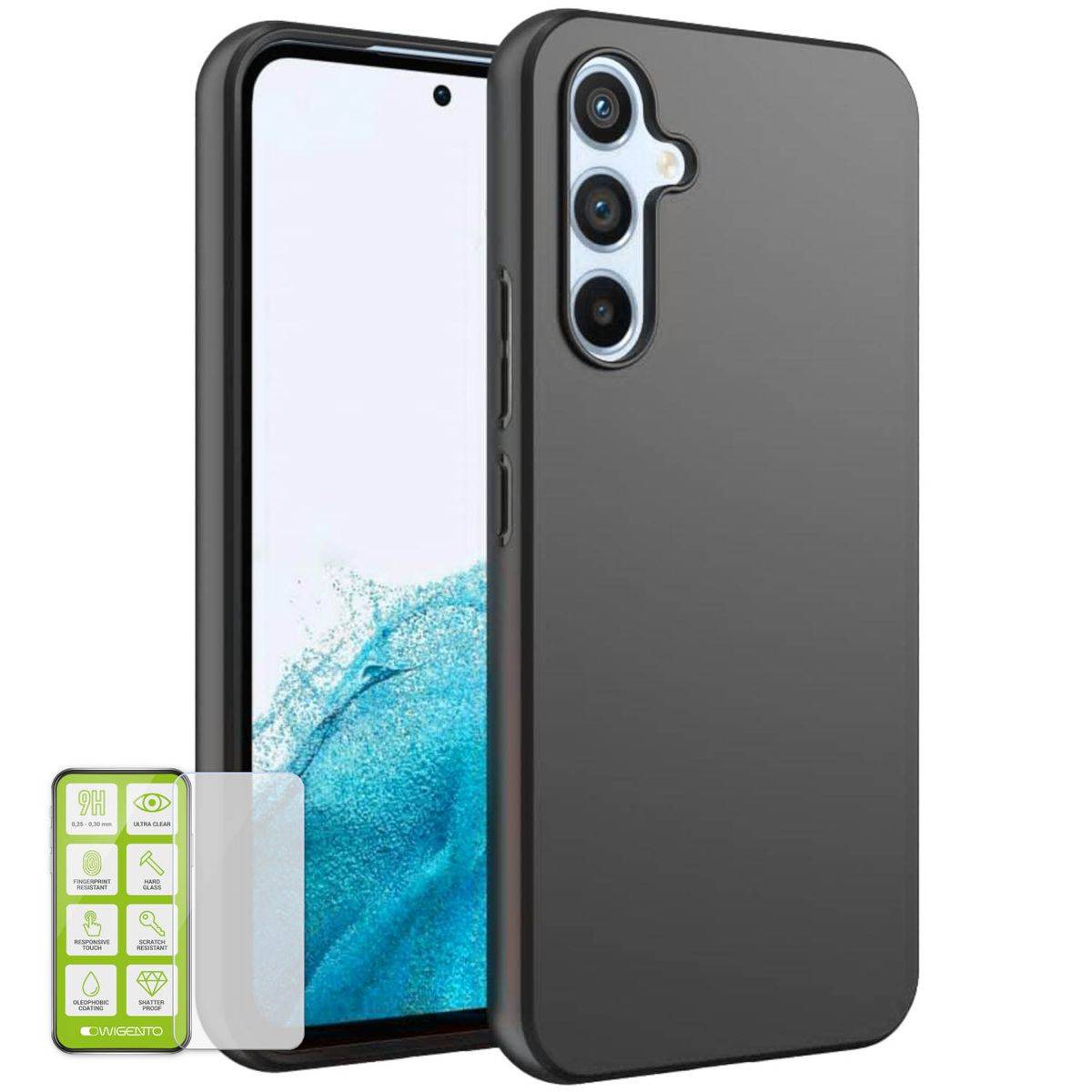 Für Samsung Galaxy A54 5G Silikoncase TPU Schwarz + 0,26 H9 Glas Handy Tasche Hülle Schutz Cover