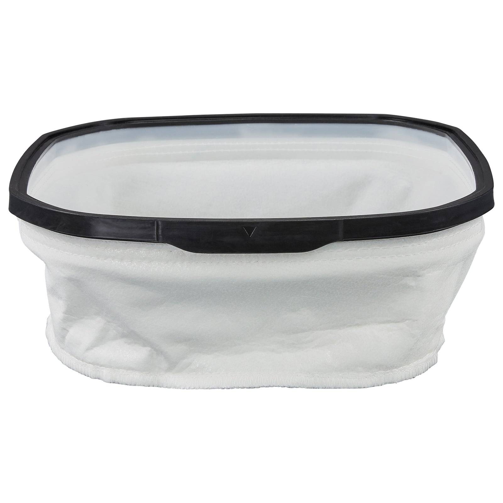 Ovaler Poolfilter-Beutel mit schwarzem Rand, entwickelt zum Auffangen von Schmutz. Aus weißem Stoff gefertigt, passend für Poolfiltersysteme.