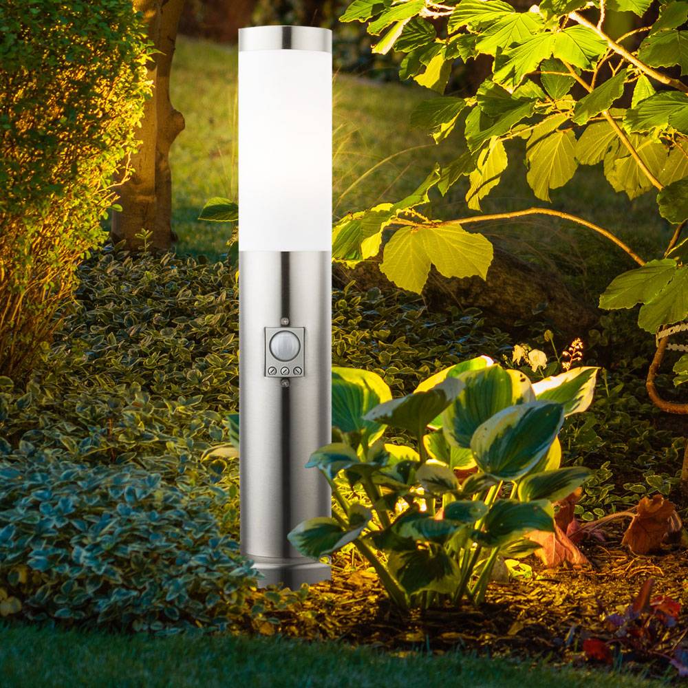 Außenleuchte Stehlampe Leuchte Wegeleuchte Sockelleuchte Garten, IP44 Bewegungsmelder Sensor, Edelstahl opal, 1x LED 8W 500Lm 3000K, DxH 12,7x45cm