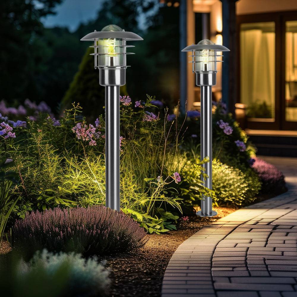 Stehleuchte Außenleuchte Garten Wegeleuchte Laterne Stehlampe, App Steuerung dimmbar, Edelstahl, Smart RGB LED 10W 806Lm, LxBxH 22x22x80 cm