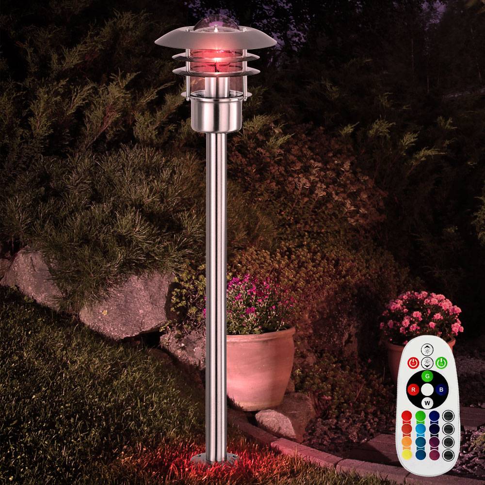 Stehleuchte Außenleuchte Garten Wegeleuchte Laterne Stehlampe, Fernbedienung dimmbar, Edelstahl, RGB LED 8,5W 806Lm, LxBxH 22x22x80 cm