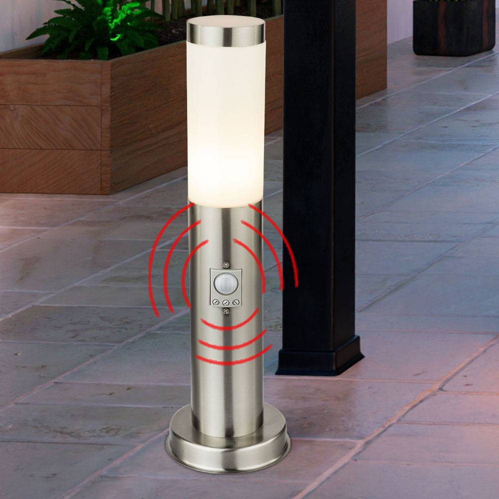 Außenleuchte mit Bewegungsmelder Stehlampe Gartenleuchte Edelstahl Wegeleuchte, silber, 1x E27, DxH 7,6x45 cm, 4er Set