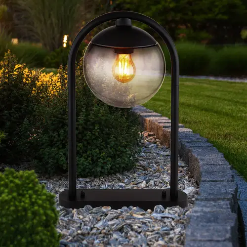 Außenstandleuchte Wegeleuchte Terrassen Lampe Außenbereich Stehlampe Glaskugel, IP44 Retro, Metall schwarz rauchfarben, 1x E27 Fassung, HxBxÜ 50x20 Außenstandleuchte Wegeleuchte Terrassen Lampe Außenbereich Stehlampe Glaskugel, IP44 Retro, Metall schwarz rauchfarben, 1x E27 Fassung, HxBxÜ 50x20