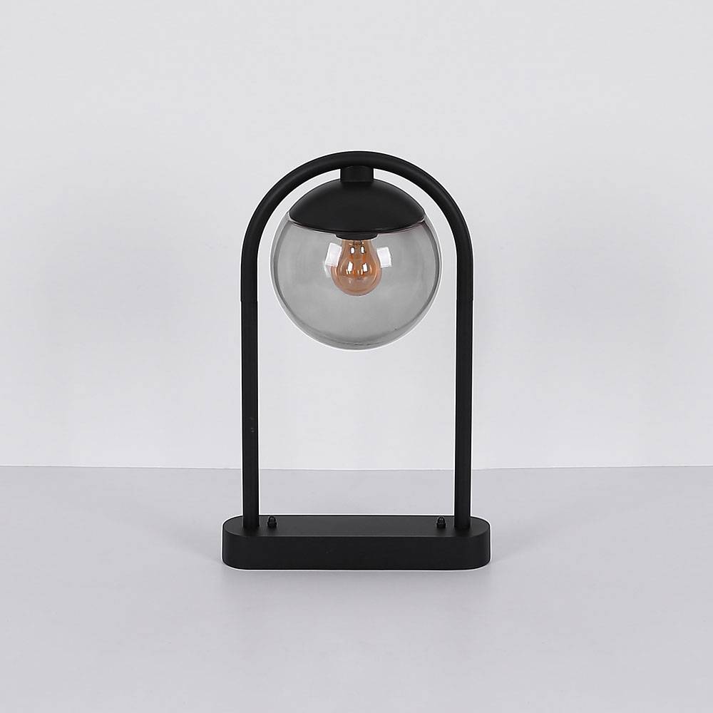 Außenstandleuchte Wegeleuchte Terrassen Lampe Außenbereich Stehlampe Glaskugel, IP44 Retro, Metall schwarz rauchfarben, 1x E27 Fassung, HxBxÜ 50x20