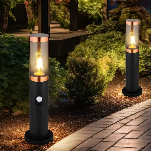 Sockelleuchte Standleuchte Außenbeleuchtung rauch Kupfer Außen mit Bewegungsmelder Garten Stehlampe, Edelstahl Kunststoff, 1x E27, DxH 7,6x45 cm, 2e Sockelleuchte Standleuchte Außenbeleuchtung rauch Kupfer Außen mit Bewegungsmelder Garten Stehlampe, Edelstahl Kunststoff, 1x E27, DxH 7,6x45 cm, 2e