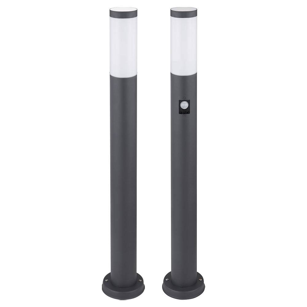 Gartenstehlampe Edelstahl Gartenlampe mit Bewegungsmelder anthrazit E27 Wegeleuchte Garten, opal, 1x E27 Fassung, H 80 cm, 2er Set