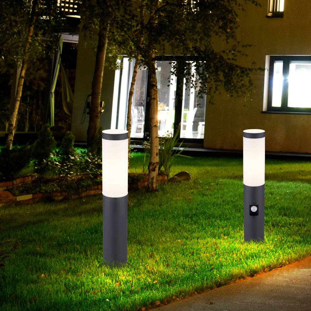 Sockelleuchte mit Bewegungsmelder Außen Stehleuchte Garten Standleuchte Edelstahl, anthrazit, 1x E27, DxH 12,7x45 cm, 2er Set