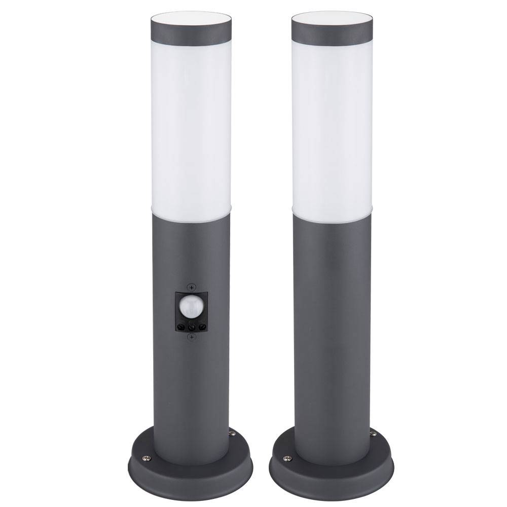 Sockelleuchte mit Bewegungsmelder Außen Stehleuchte Garten Standleuchte Edelstahl, anthrazit, 1x E27, DxH 12,7x45 cm, 2er Set