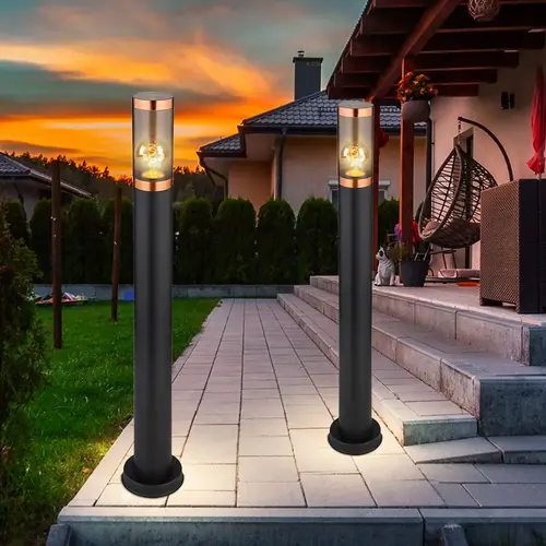 Stehlampe Garten Außenleuchte Aussenlampe Stehleuchte Wegeleuchten Edelstahl, Kupferakzent schwarz rauch, 1x E27, DxH 7,6x80 cm, 2er Set Stehlampe Garten Außenleuchte Aussenlampe Stehleuchte Wegeleuchten Edelstahl, Kupferakzent schwarz rauch, 1x E27, DxH 7,6x80 cm, 2er Set