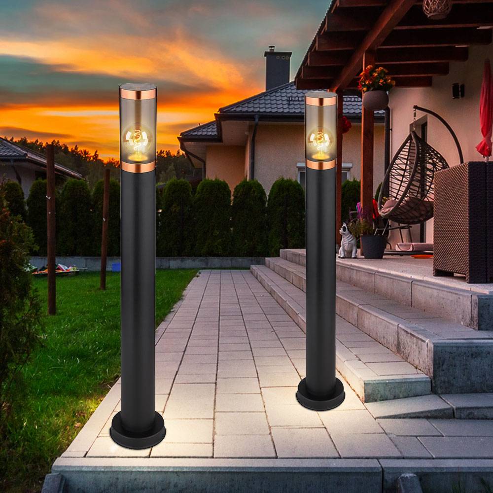 Wegeleuchte Gartenlampe Außenstehleuchte Standleuchte Edelstahl, Kupferakzent schwarz rauch, 1x E27, DxH 7,6x80 cm