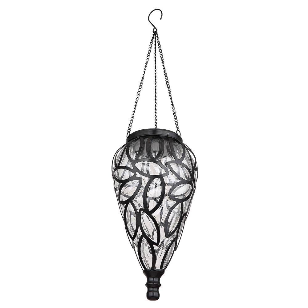 Solarlampe Gartendeko Hängeleuchte Außenlampe hängend LED Solarleuchte, im Tropfen Design, Metall schwarz, Kunststoff klar, 16x LED, DxH 13,5x 50