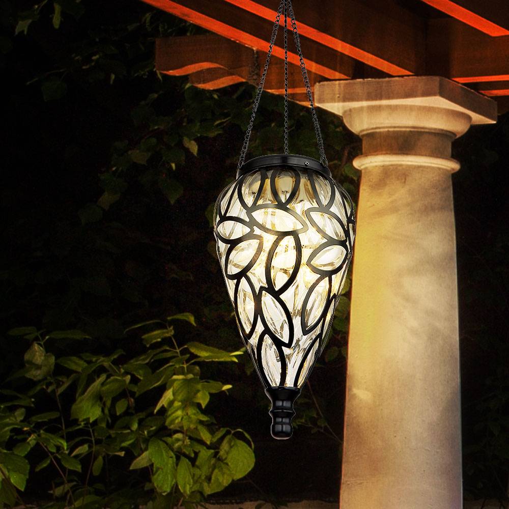 Solarlampe Gartendeko Hängeleuchte Außenlampe hängend LED Solarleuchte, im Tropfen Design, Metall schwarz, Kunststoff klar, 16x LED, DxH 13,5x 50