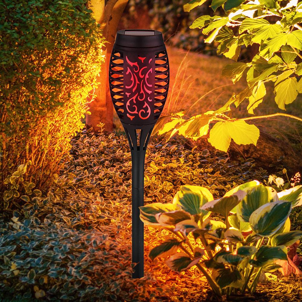 Solarleuchte Erdspieß Feuereffekt Solarlampen für Außen Farbwechsel Solar Außenbeleuchtung Garten, Stanzungen, 8x RGB LED, DxH 7,5x50,5 cm