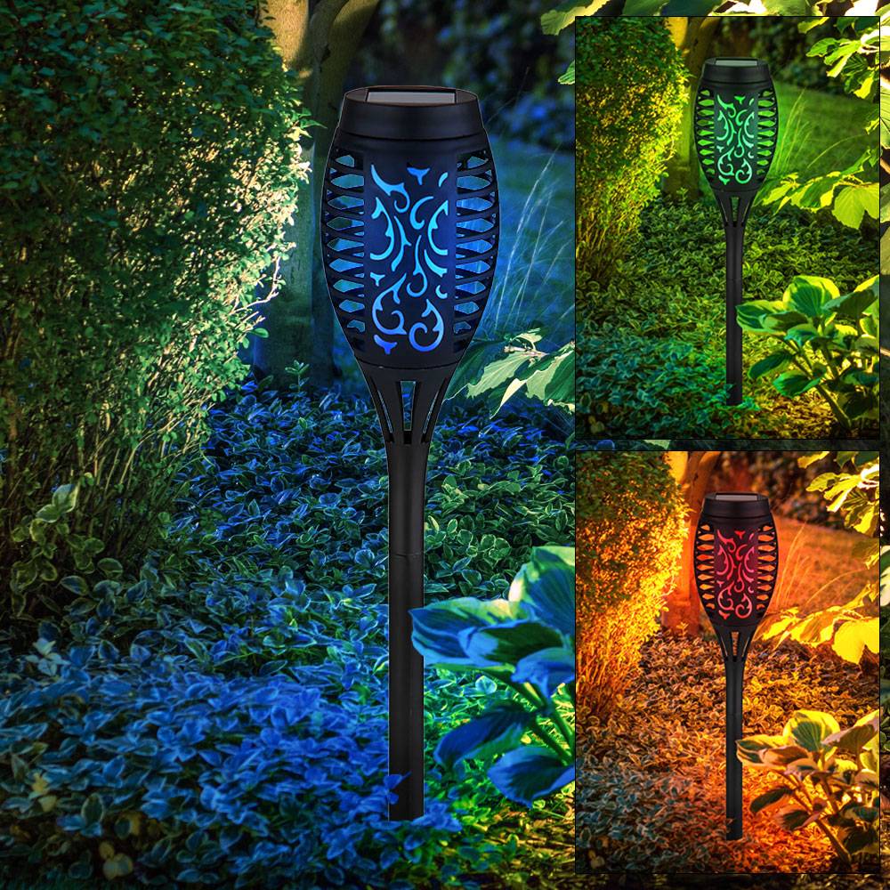 Solarleuchte Erdspieß Feuereffekt Solarlampen für Außen Farbwechsel Solar Außenbeleuchtung Garten, Stanzungen, 8x RGB LED, DxH 7,5x50,5 cm