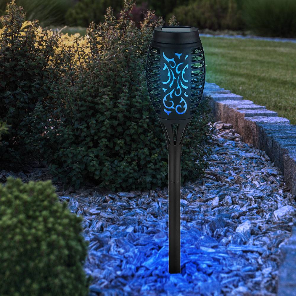 Solarleuchte Erdspieß Feuereffekt Solarlampen für Außen Farbwechsel Solar Außenbeleuchtung Garten, Stanzungen, 8x RGB LED, DxH 7,5x50,5 cm