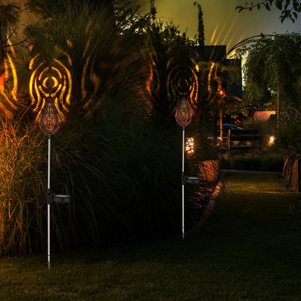 Solarleuchte Außenlampe Steckleuchte, Retro Gartenlampe, Lampenschirm mit Muster, Edelstahl, schwarz kupfer, 1x LED 3000 K warmweiß, LxBxH 8x8x85 cm
