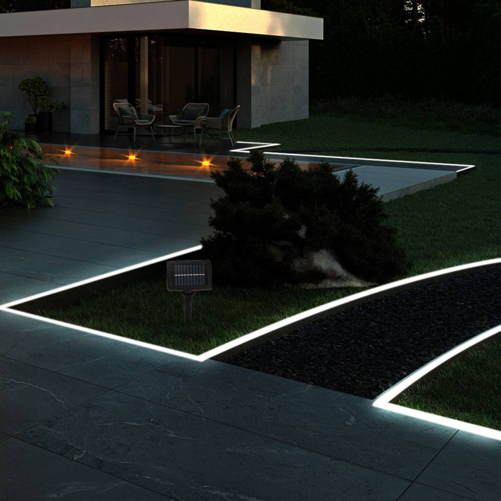 LED Lichterkette Solar Solarlichterkette mit Erdspieß Steckleuchte LED Stripe Garten, schwarz, Schalter, Akku, 6500K, L 300 cm
