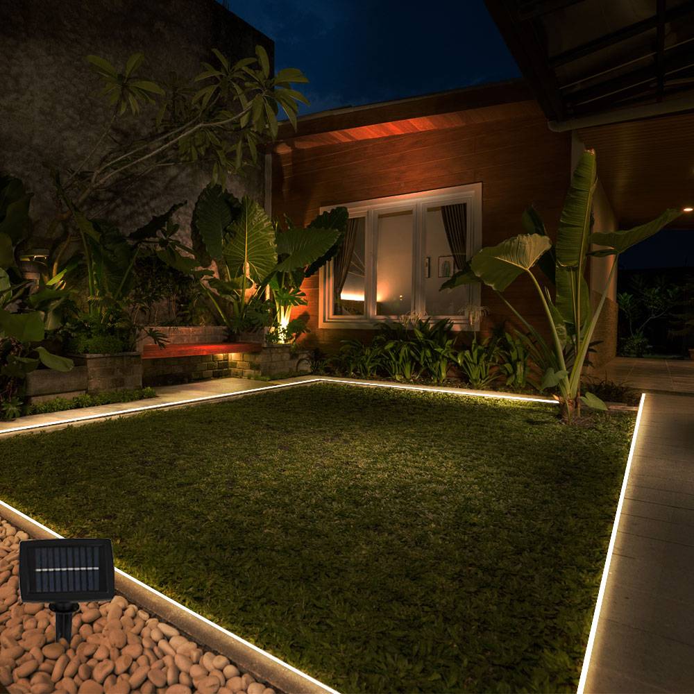LED Lichterkette Solar Solarlichterkette mit Erdspieß Steckleuchte LED Stripe Garten, schwarz, Schalter, Akku, 6500K, L 300 cm