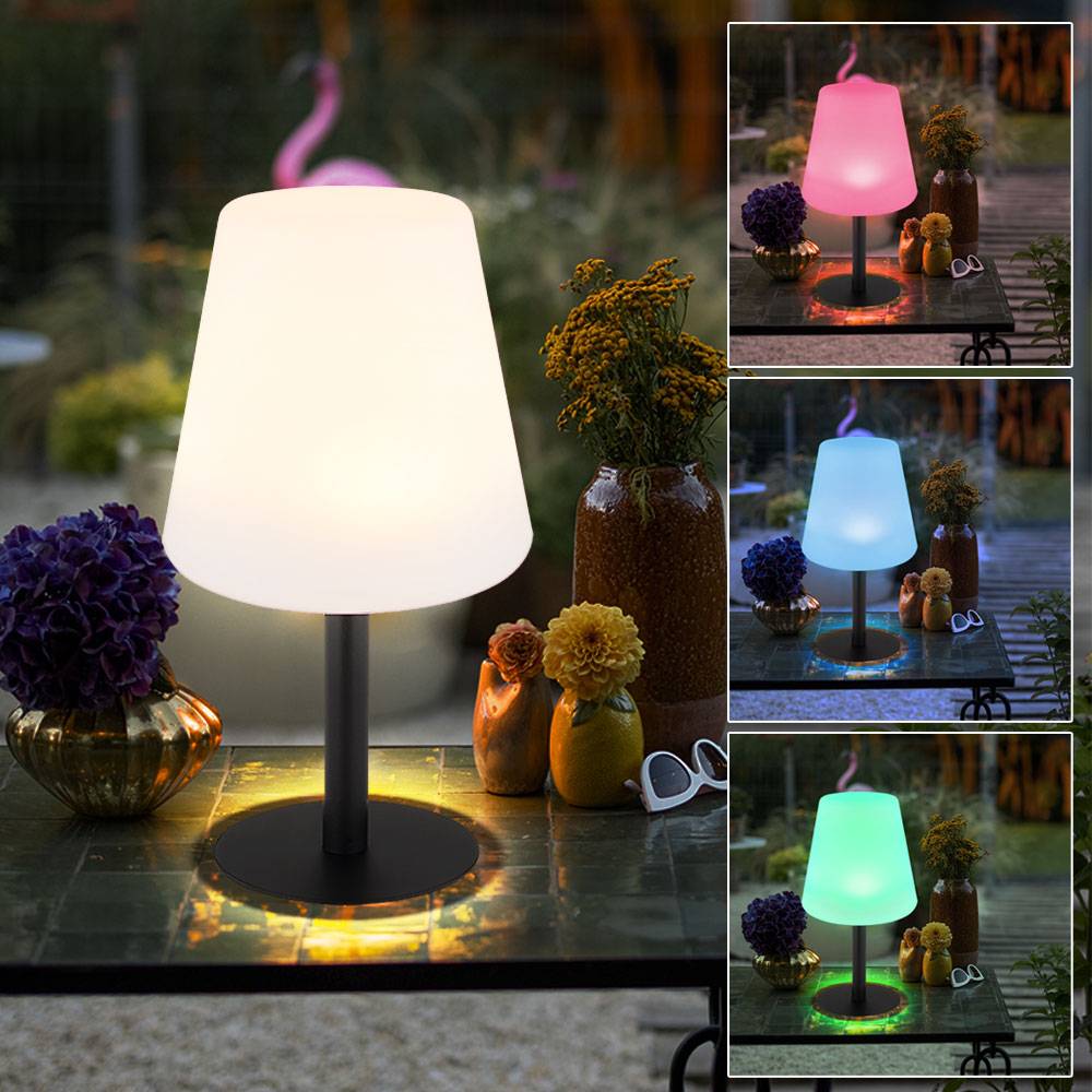 Solarlampen für Außen Tisch Solar Tischleuchte Balkon LED Solar Tischlampe mit RGB Farbwechsel, Stufenschalter, Farben fixierbar, DxH 15 x 30 cm