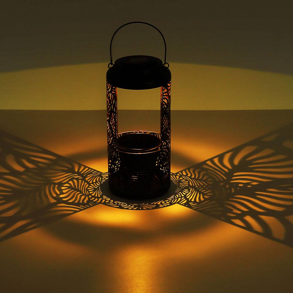 Gartendeko Solar Dekoration für Garten und Terrasse Hängende Solarleuchten, IP44 Akku, Metall schwarz Dekorstanzungen orientalisch, 1x LED 3000K, Dx