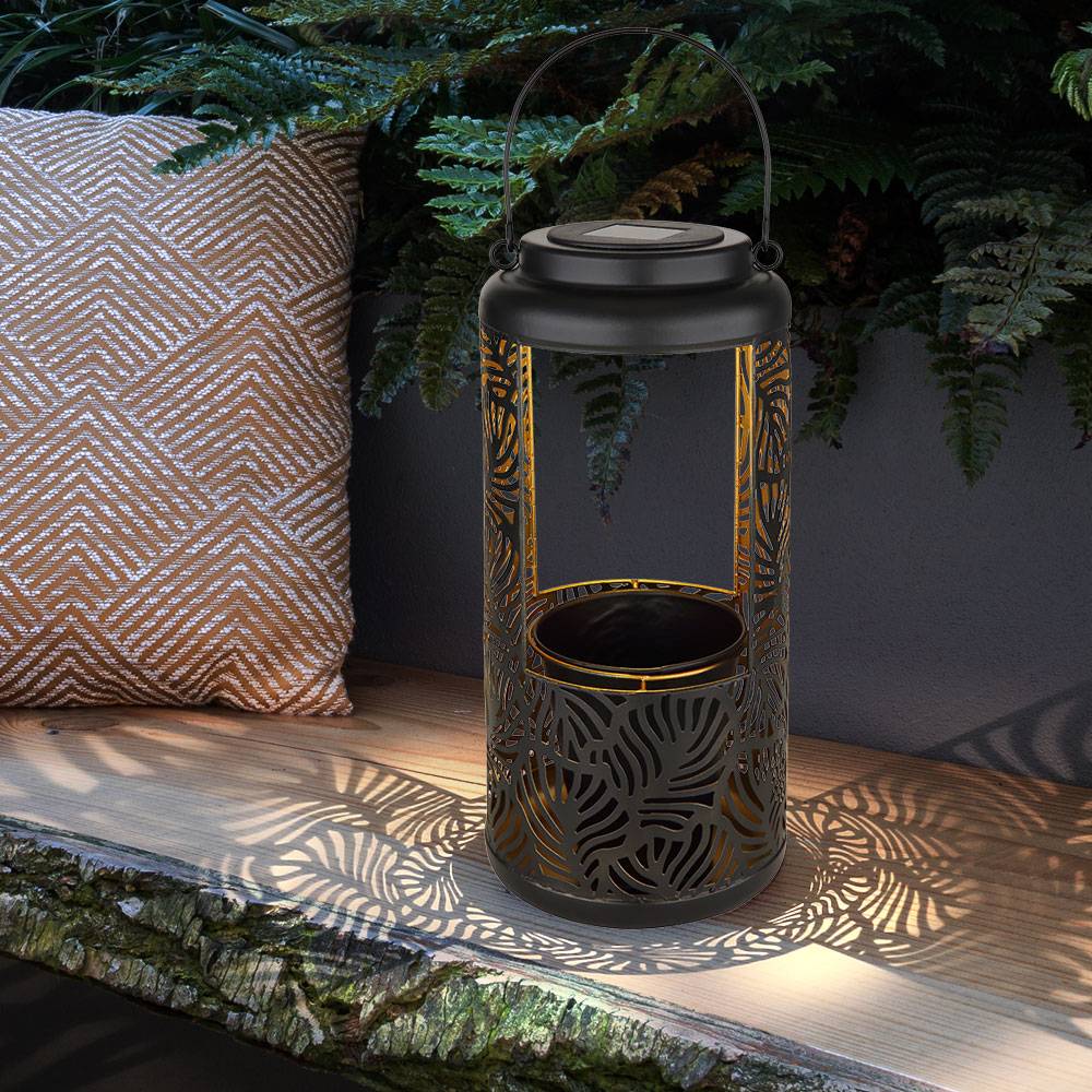 Gartendeko Solar Dekoration für Garten und Terrasse Hängende Solarleuchten, IP44 Akku, Metall schwarz Dekorstanzungen orientalisch, 1x LED 3000K, Dx